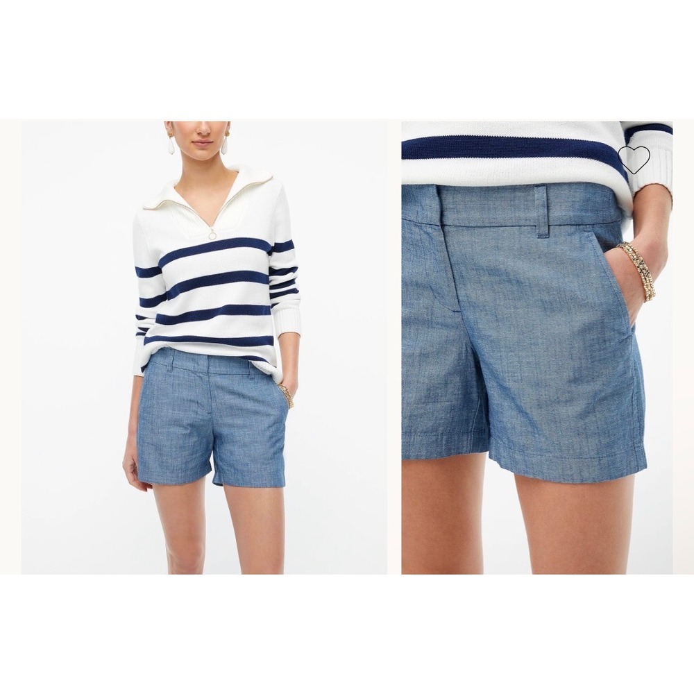 (A4) J. Crew Womens Blue Chambray Chino Shorts 4 Preppy Summer 5-inch Inseam